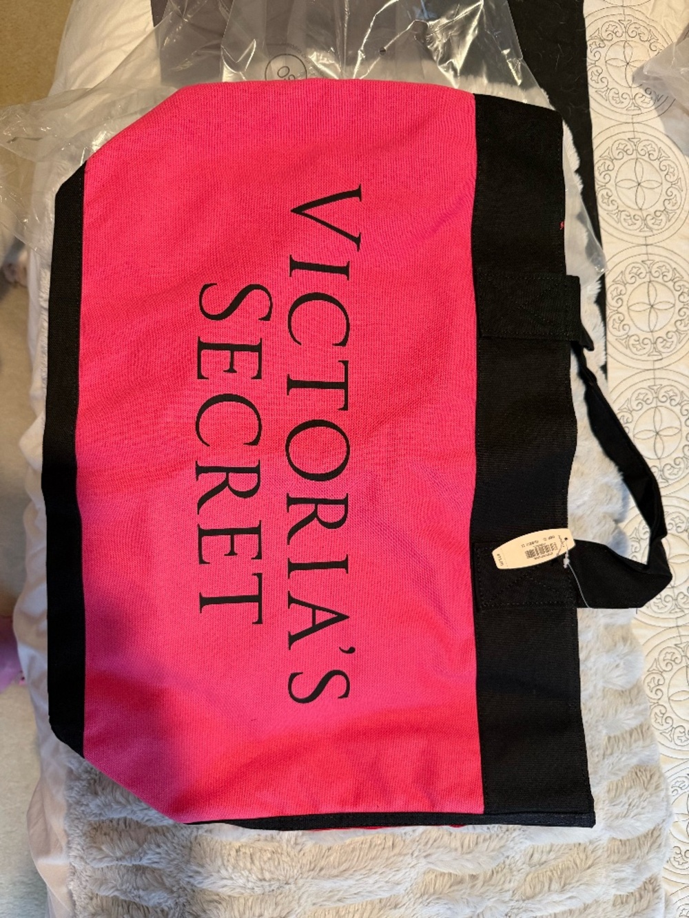 Victoria's Secret Pink and Red Black Color Block Tote Bag